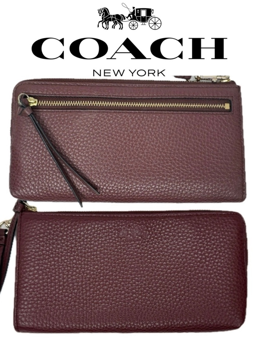 Coach Burgundy Oxblood Grain Leather Wristlet Wallet